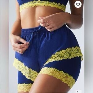 Savage x Fenty Womens Blue Yellow Layered Nylon Lace Trim Race Track Shorts 3X